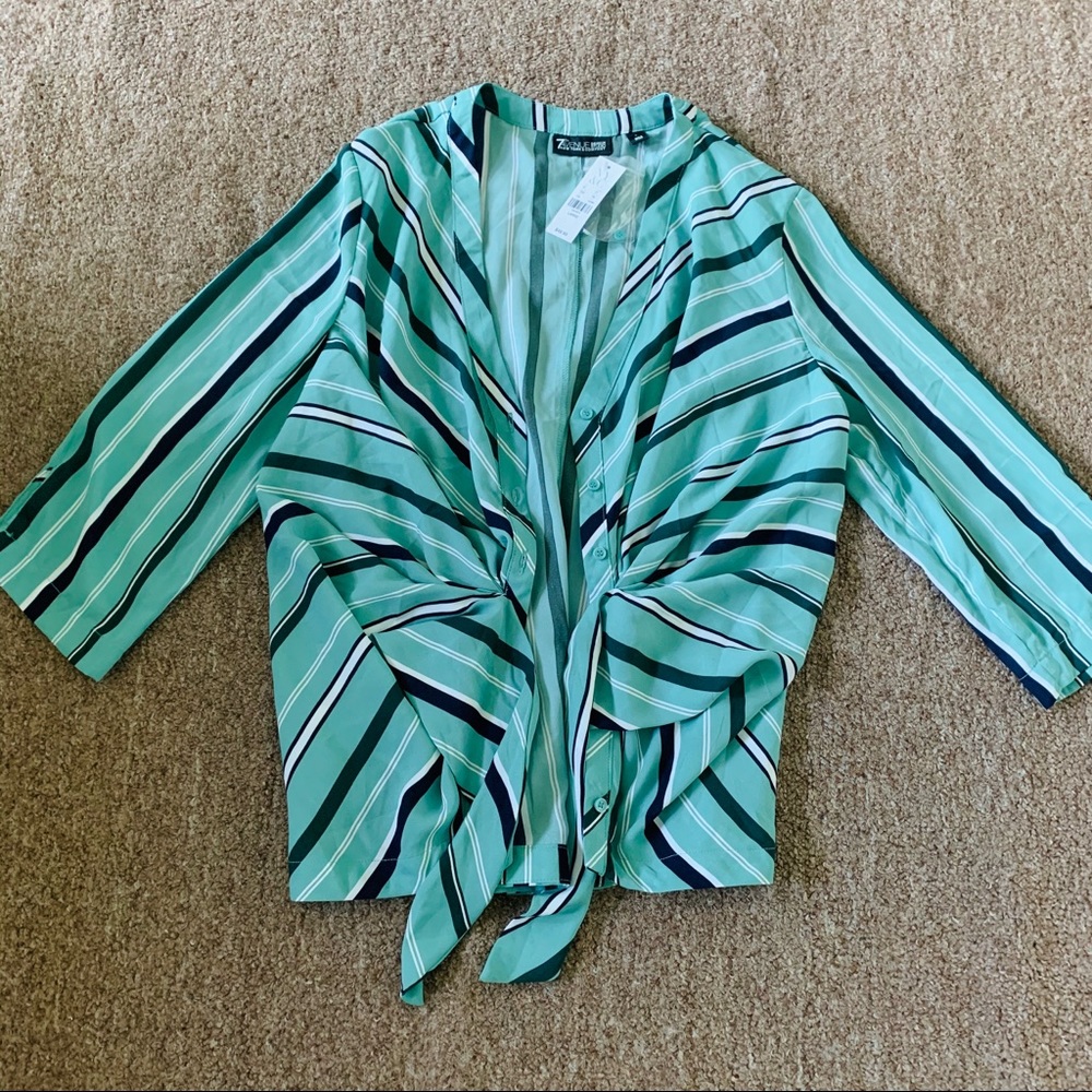 Blue striped button up, crop top blouse
